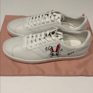 Stuart Weitzman Daryl Lunar White Leather Sneakers Embroidered Detail 10B NWOB